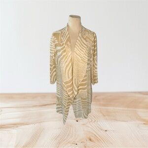 Chicos Travelers Crinkled Jacket Open Front Sz  2 (12) Tan Geometric Swirl